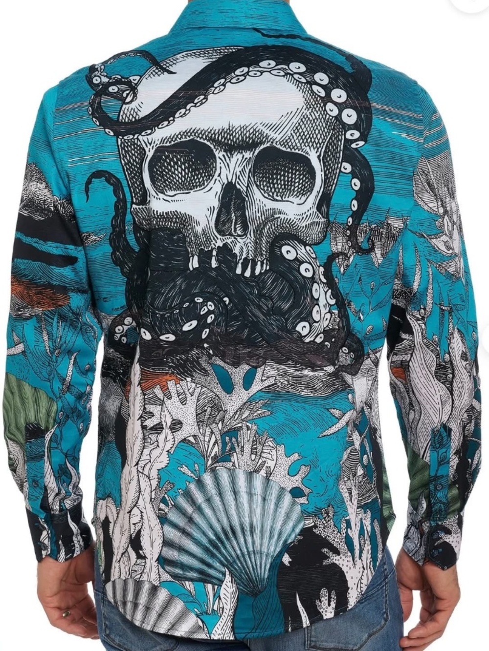 Robert graham sea monster skull octopus shirt